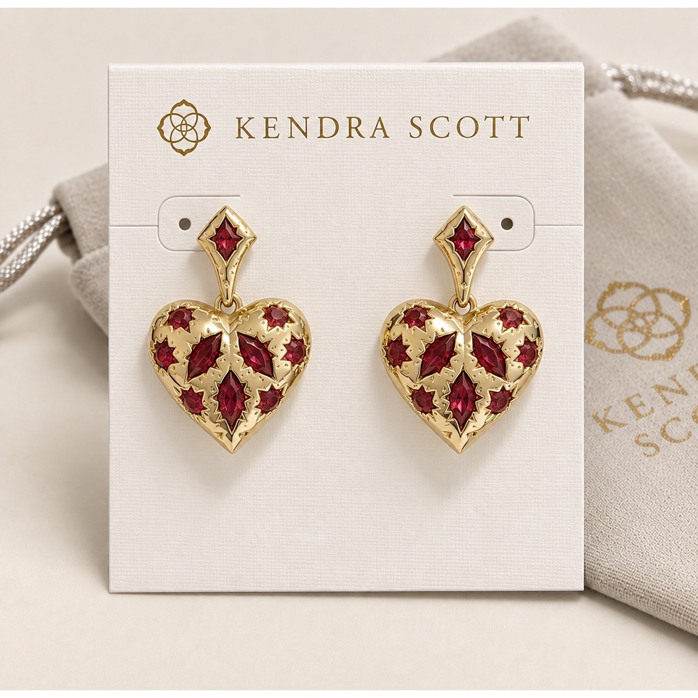Kendra Scott Holland Gold Heart Drop Earrings Pink Crystal 9608875080